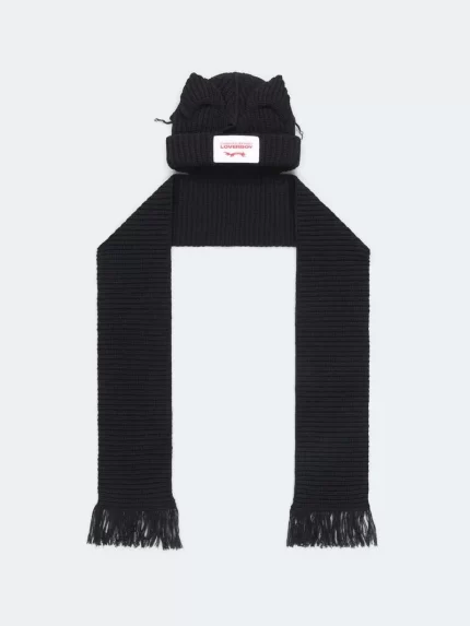 Chunky Ears Beanie Scarf Black