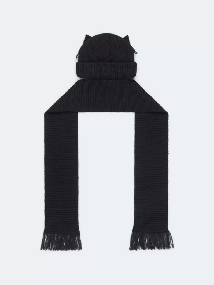 Chunky Ears Beanie Scarf Black