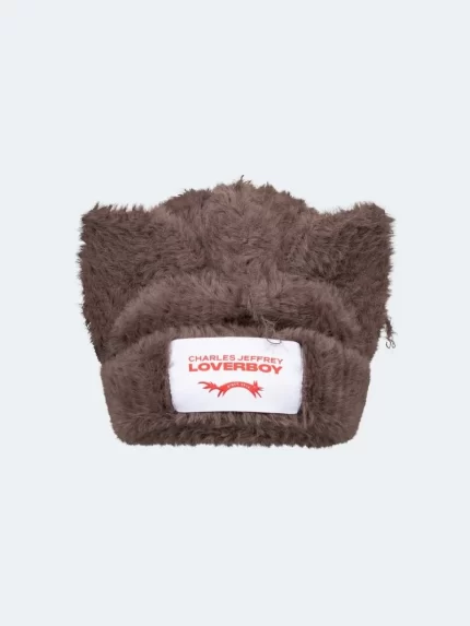 Fluffy Chunky Ears Beanie Brown