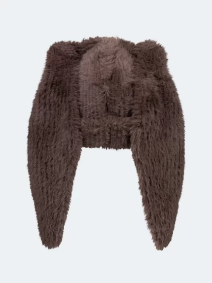 Fluffy Chunky Rabbit Beanie Brown