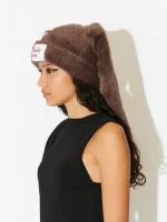 Fluffy Chunky Rabbit Beanie Brown