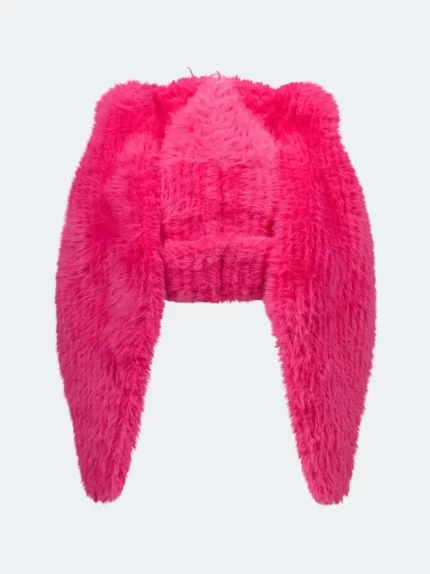 Fluffy Chunky Rabbit Beanie Pink