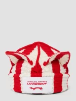 Striped Ears Beanie Red Ecru