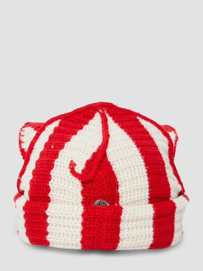 Striped Ears Beanie Red Ecru