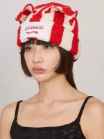 Striped Ears Beanie Red Ecru