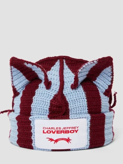 Striped Ears Beanie – Sky Burgundy